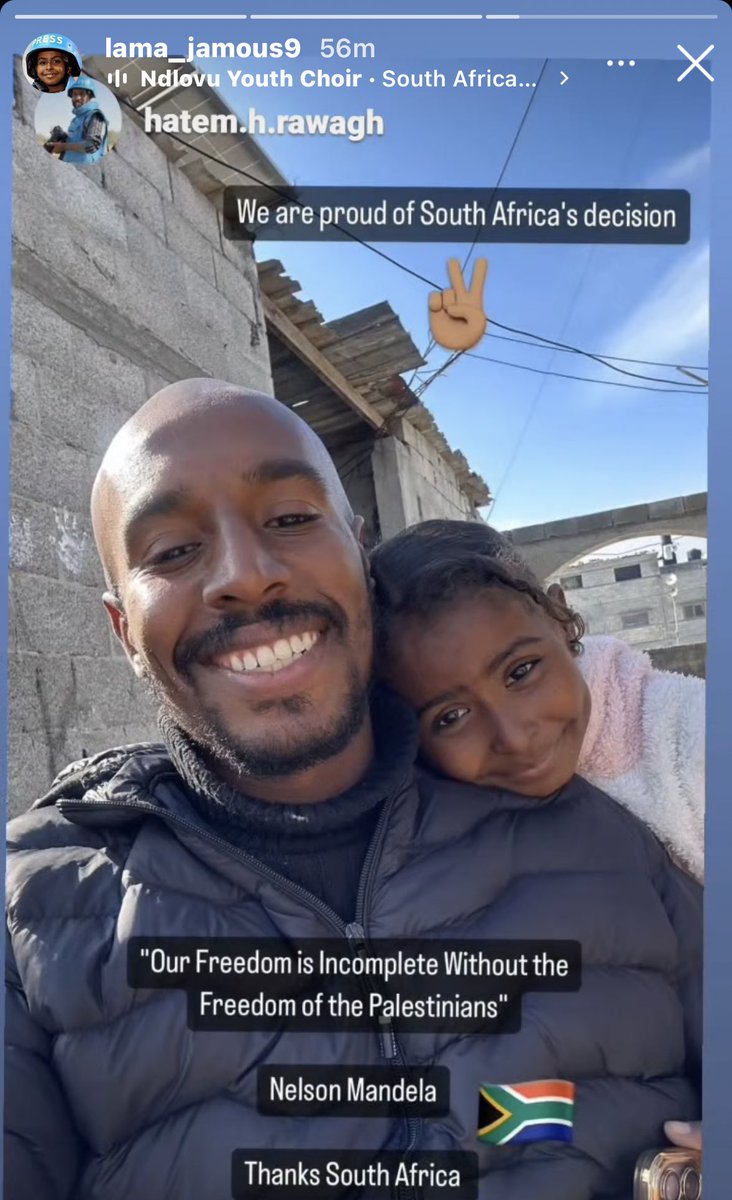 South Africa put smiling faces on Gazans today 🥹

Our 9 year old journalist Lama Jamous and journalist Hatem Hany❤️‍🩹