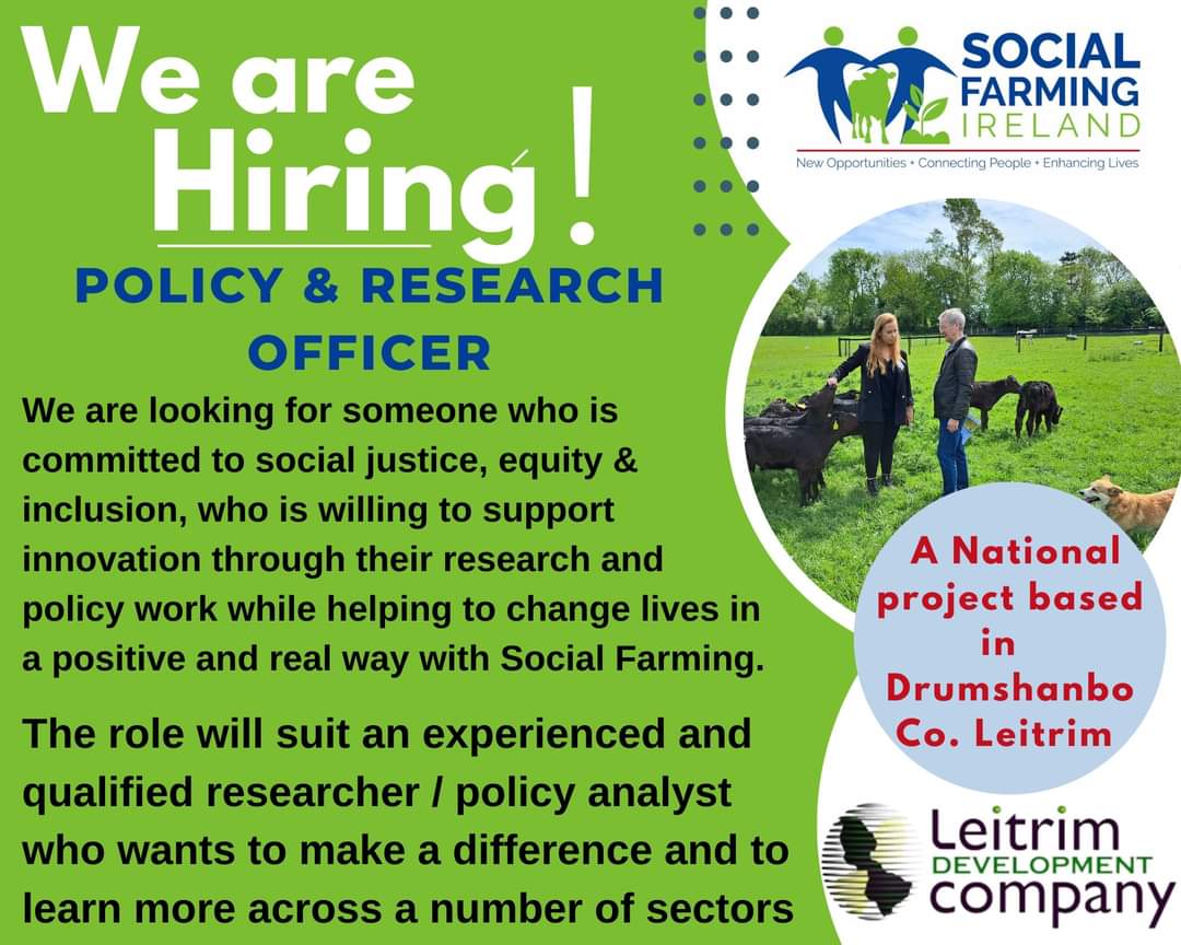 Just one week left to apply for this interesting position with us <a href="/Lairdhse06/">Social Farming Ireland 🥕🐄🌾</a> #SocialFarming team as Research and Policy Officer. Details available ldco.ie/news/2023/12/1…  For a full Job description email Brian@ldco.ie