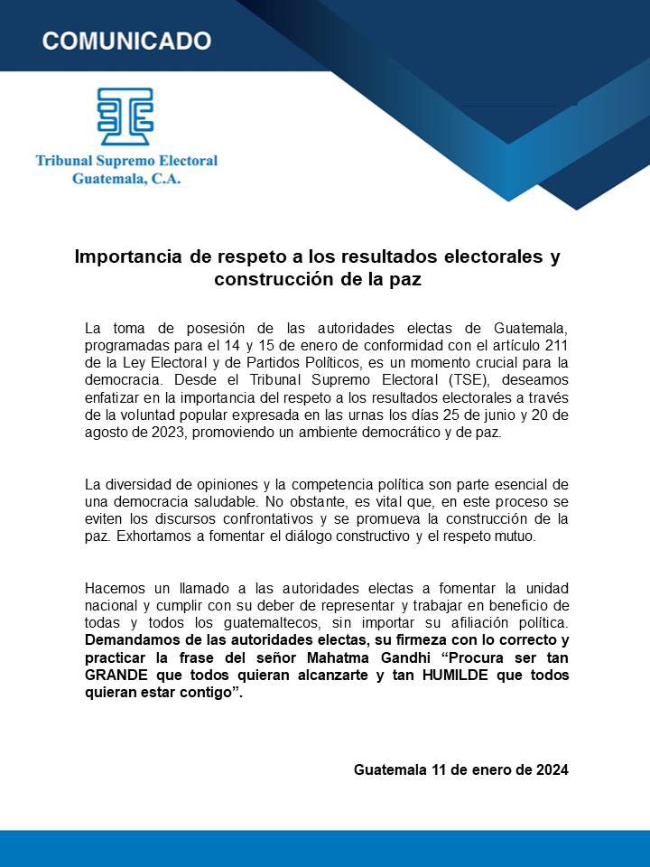 NuestroDiario's tweet photo. #AHORA ⏩|  El TSE hace un llamado para que el proceso de transición se realice en un ambiente de paz y unidad nacional.

Infórmate en #NuestroDiario 📰 y descarga #NDPlay 📱
📷 TSE https://t.co/NkbqbgCTib