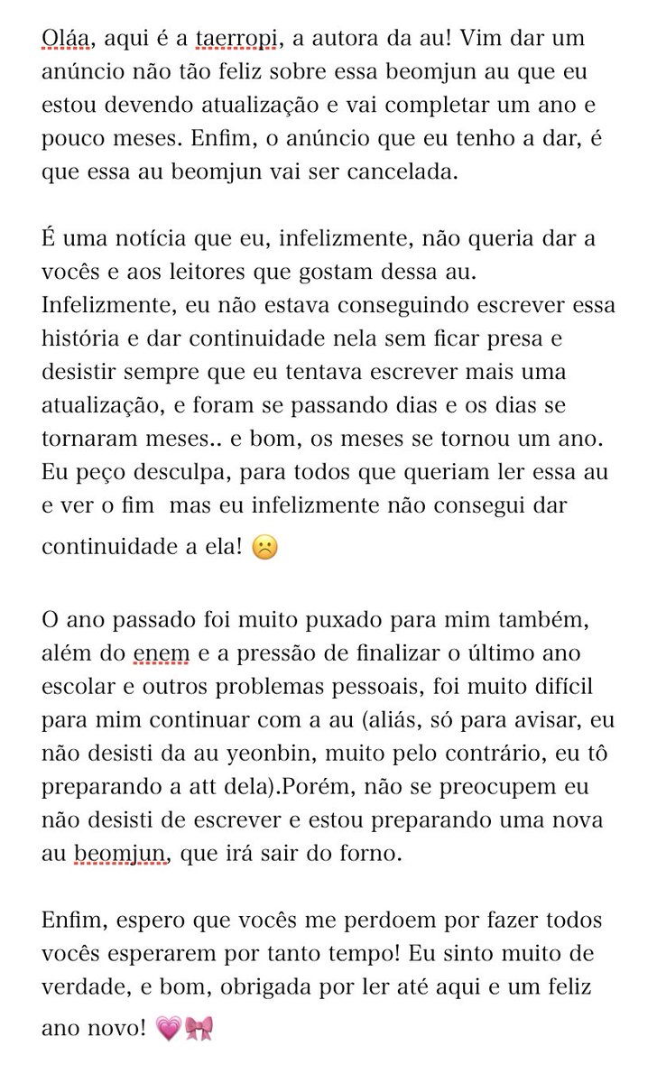 olá, tenho um recado a dar sobre essa au! espero que entendam 😢💗