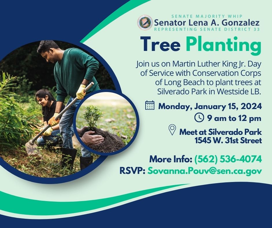 sovannapouv's tweet photo. Need something to do for MLK Day? Well roll up your sleeves, put on your gloves and join Team @SenGonzalez33 with @CCLB_2012 as we will work together to plant trees at Silverado Park in Westside Long Beach. See you there!

#LongBeach #MLKDay #California #TreePlant #Westside https://t.co/lRzmlcwGIn