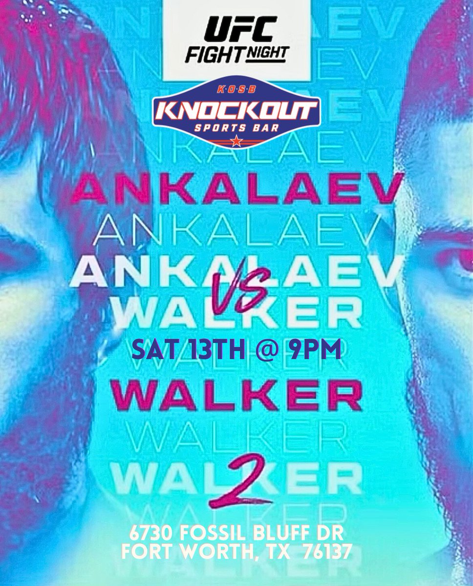 UFC Fight night this Saturday @ 9pm! Ankalaev vs Walker
#ufcfightnight #ankalaevvswalker #mma #ufc #ankalaev #walker #fortworth #thingstodo #knockout