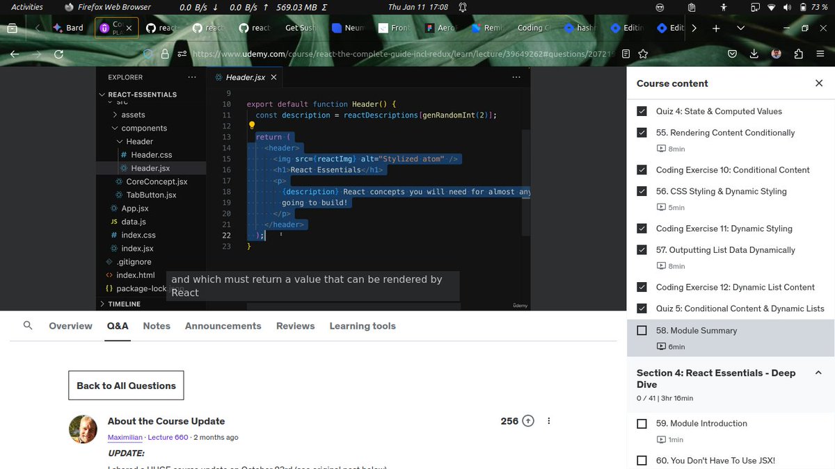 _devJNS's tweet photo. Day 46 of #100DaysOfCode
Covered:
- Deriving and outputting data based on state.
- Rendering contents conditionally.
- CSS styling and dynamic styling.
I also completed a module.

It's about time I dive deeper 🚀🚀

Read in detail 👇🏽
https://t.co/2rxwiQXtFP https://t.co/nxwFmzCV0Z