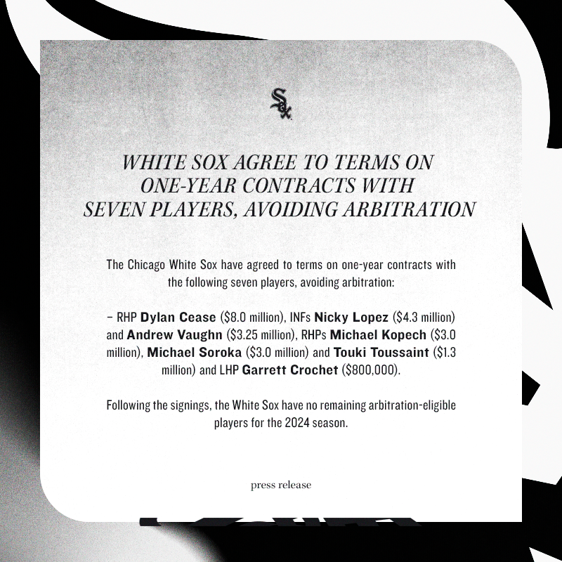 whitesox's tweet photo. The #WhiteSox have agreed to terms on one-year contracts with seven players, avoiding arbitration. https://t.co/Kd4F0dpLuT