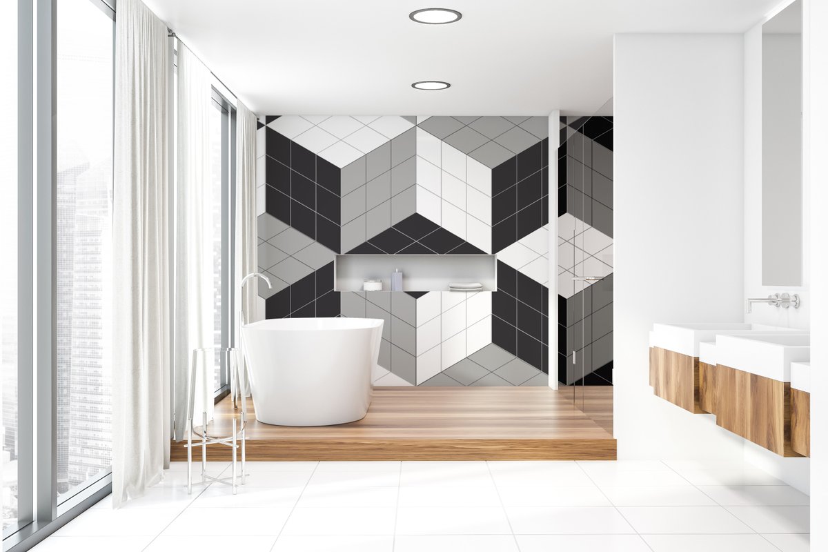 tilesnthings's tweet image. Immerse yourself in the artistry of our Flow Harlequin Matte Mosaic – a visual symphony for your bath oasis!🛁✨Explore the depths of design with 3D cubes on your walls.
#bathroomelegance #porcelainartistry #3dtiles