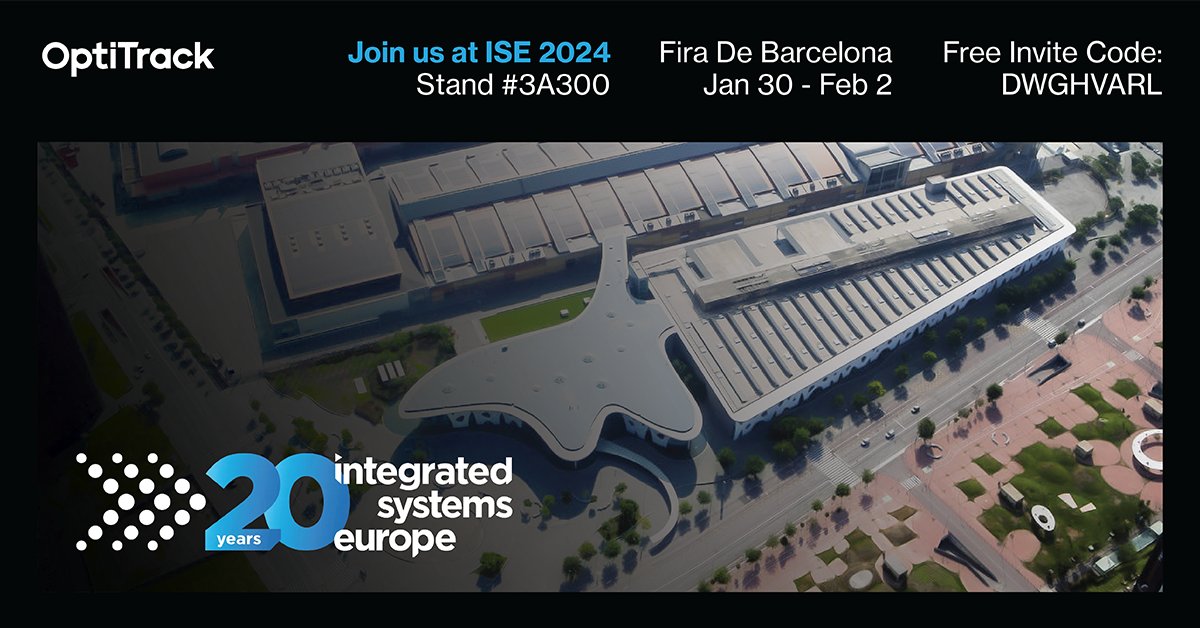 optitrack's tweet photo. We'll be in Barcelona, Spain for #ISE2024 Jan. 30 - Feb. 2. Register to attend using our free invitation code (DWGHVARL) and come to booth 3A300 to chat with us about the latest in #MotionCapture system technology.

https://t.co/xtILlfjBKO https://t.co/BlQHUULPta