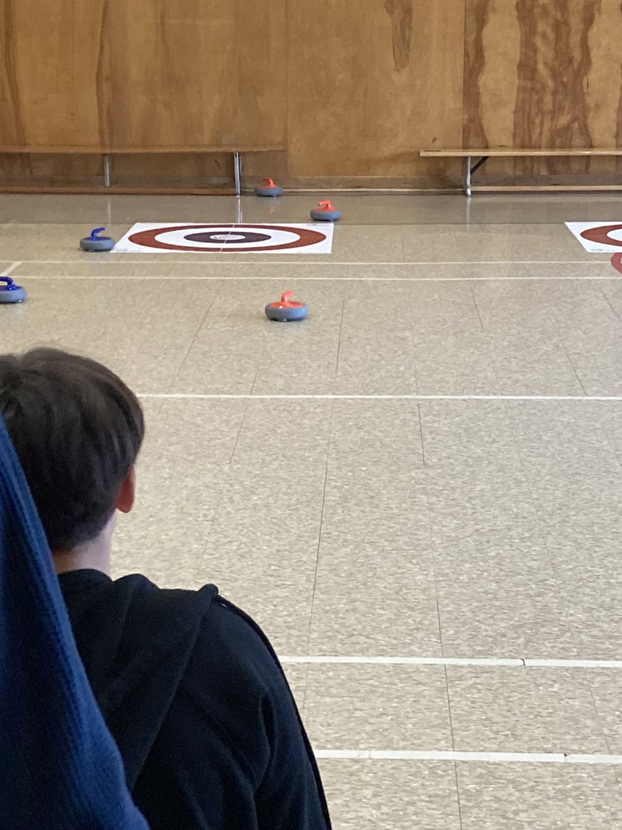 PEMckenna's tweet photo. We’ve been having a blast with our new gym curling sets @MEelementary this week. Lots of teamwork, cooperation, target skills and even some math! Thanks to @HRCEHealthPromo for their support in funding this initiative! https://t.co/eZG9sJmF19