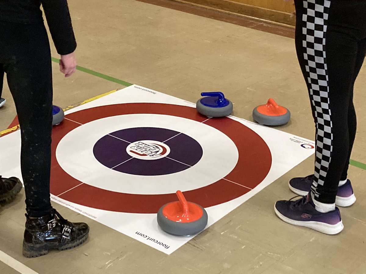 PEMckenna's tweet photo. We’ve been having a blast with our new gym curling sets @MEelementary this week. Lots of teamwork, cooperation, target skills and even some math! Thanks to @HRCEHealthPromo for their support in funding this initiative! https://t.co/eZG9sJmF19