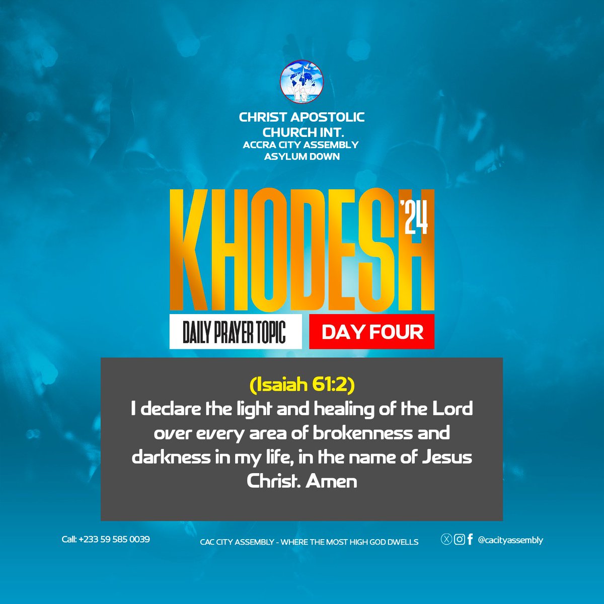 cacityassembly's tweet photo. Join Our Fasting & Prayer Network Now! 🕊️🤍
DAY 4: ISAIAH 61:2 🗣❤️🔥
Church service @ 6 pm 🥳💪
SEE YOU 🔜!!! 🏃♂️🏃♀️
GOD BLESS YOU! 🙏🥰
#ABlessingToTheNations
#Khodesh #Khodesh2024
#NewBeginningWithGod
#CacAsylumDown🛐
#CaciCityAssembly💒
#WhereTheMostHighGodDwells🔥 https://t.co/KQqpHr4oAY