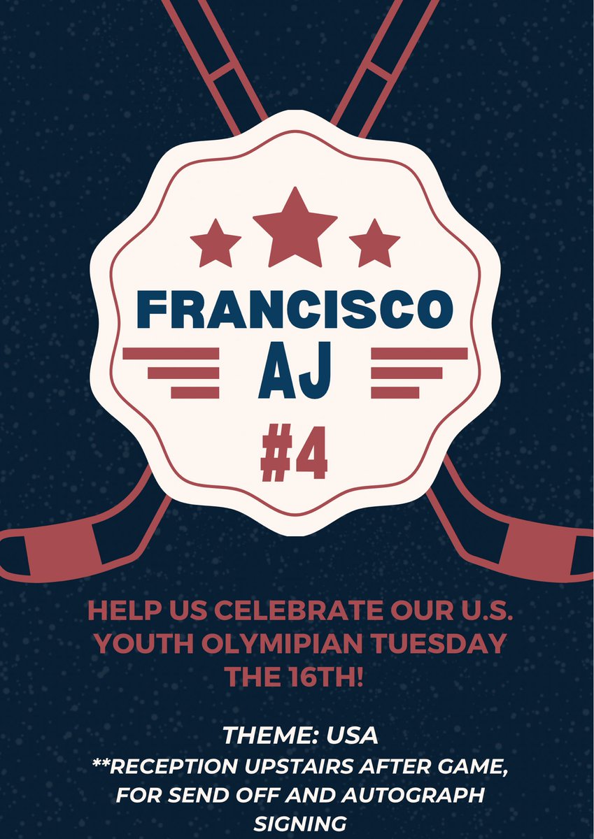 Hawks show up Tuesday the 16th for our home hockey game vs. Hibbing to celebrate AJ‼️
THEME: USA