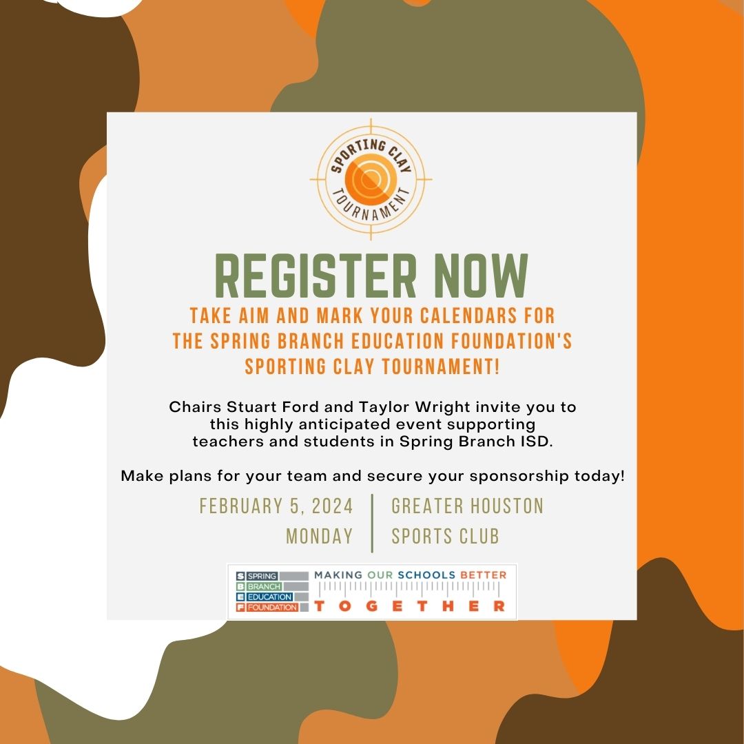 Co-Chair Stuart Ford invites the SBISD community to be part of
the SBEF Sporting Clay Tournament on February 5 at the Greater Houston Sports Club.
🎯
Register today: sbef.ejoinme.org/2024SPORTINGCL…