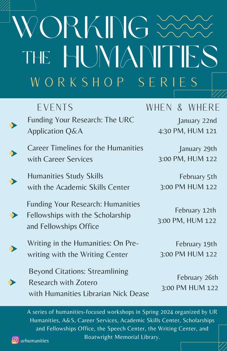 global_studio's tweet photo. Attention UR Spiders-- check out these exciting offerings in the Working the Humanities series! https://t.co/39WhnYoUyJ