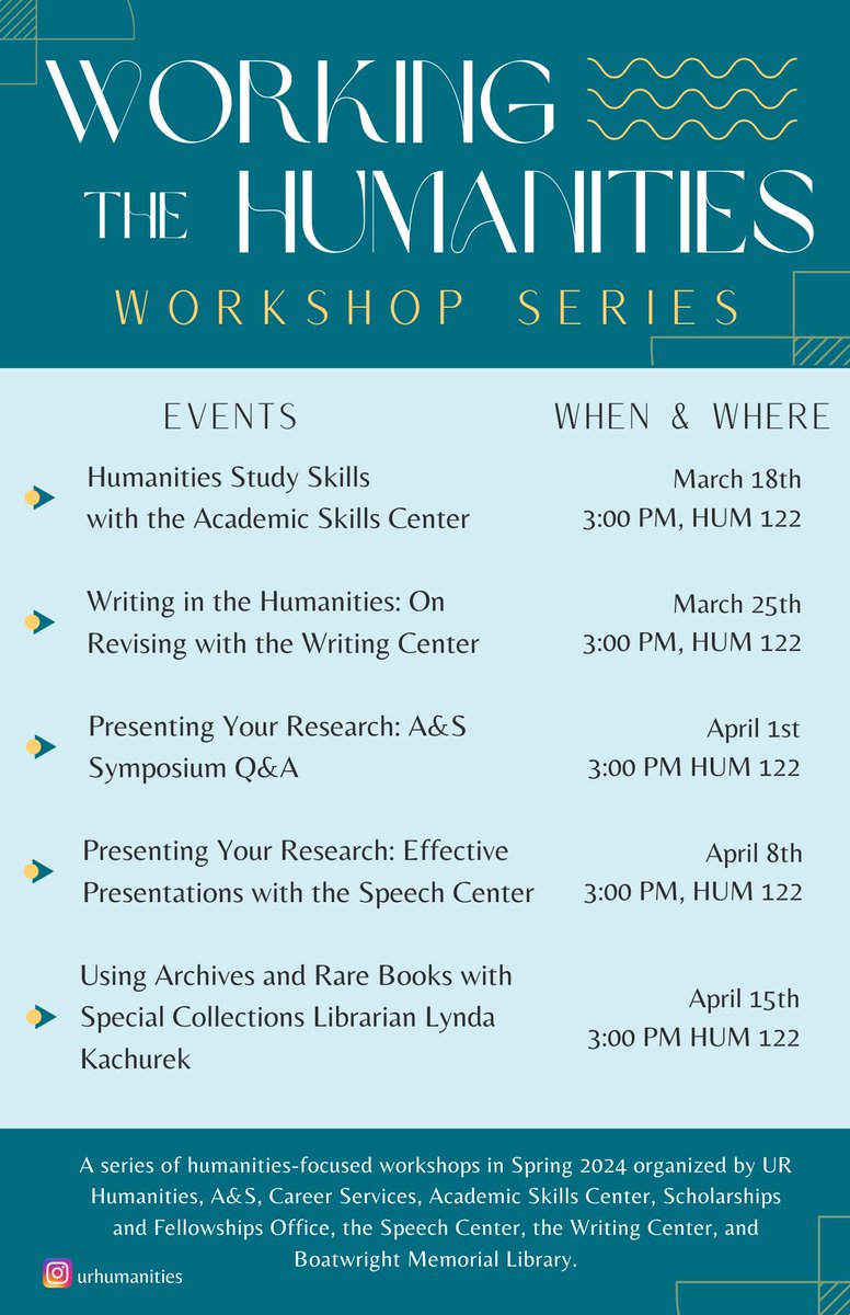 global_studio's tweet photo. Attention UR Spiders-- check out these exciting offerings in the Working the Humanities series! https://t.co/39WhnYoUyJ