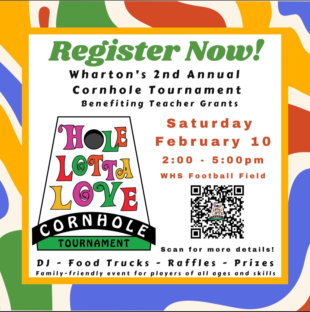 Registration is now open!  Click on the link below to sign up to play in the 2nd Annual Wharton Cornhole Tournament.  This is a great family friendly event that supports the Teacher Grant program at Wharton HS.  
app.memberhub.gives/lottalove2024/…