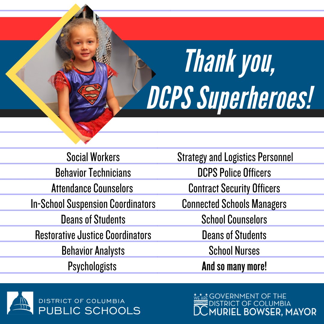 It takes a village to ensure students are safe so they're able to focus on joyful learning while at school. 🍎💙💡🖤 Shout out to all the DCPS superheroes for helping educators foster safe environments where scholars can flourish.