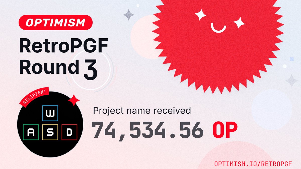 Thank you to the <a href="/Optimism/">Optimism</a> Collective &amp; Citizens House for including <a href="/WASD_0x/">WASD</a> in RetroPGF Round 3!! 

This is truly life-changing ❤️

Excited to use this to continue building WASD and to onchain gaming pill the world 🫡