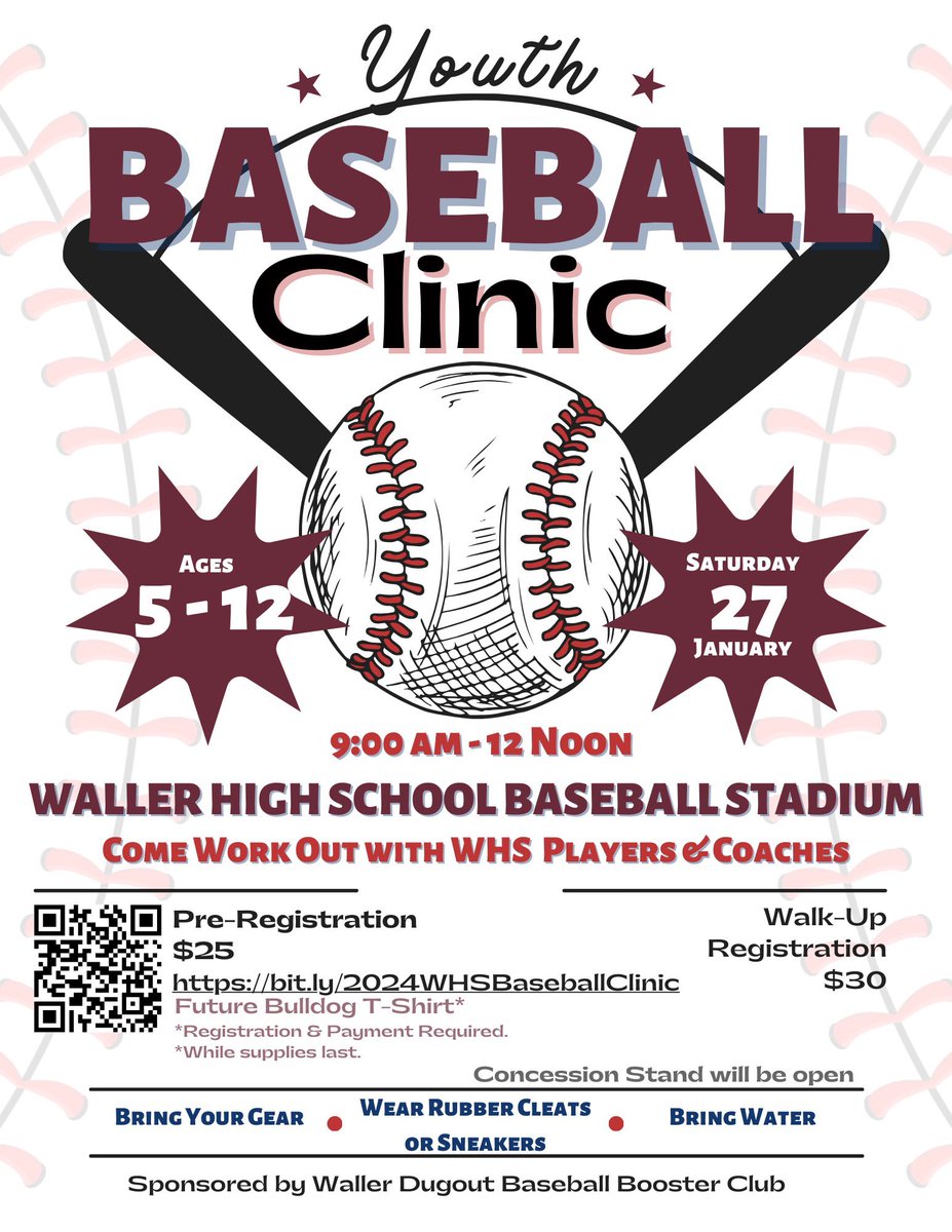 WHSbaseballfans's tweet photo. Mark your calendars for our annual Youth baseball clinic on Saturday March 27th! We can’t wait to see y’all there!

Link to register https://t.co/W8yrhiwgBS https://t.co/6jJ9d9woCN