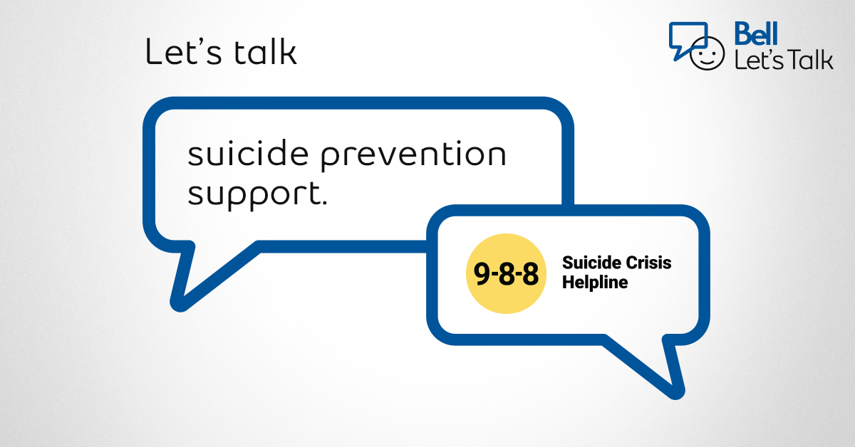 9-8-8 is proud to be one of the 25 mental health organizations and services featured in #BellLetsTalk Day this year. We are grateful to Bell for their support and for promoting both our service and suicide prevention in Canada.