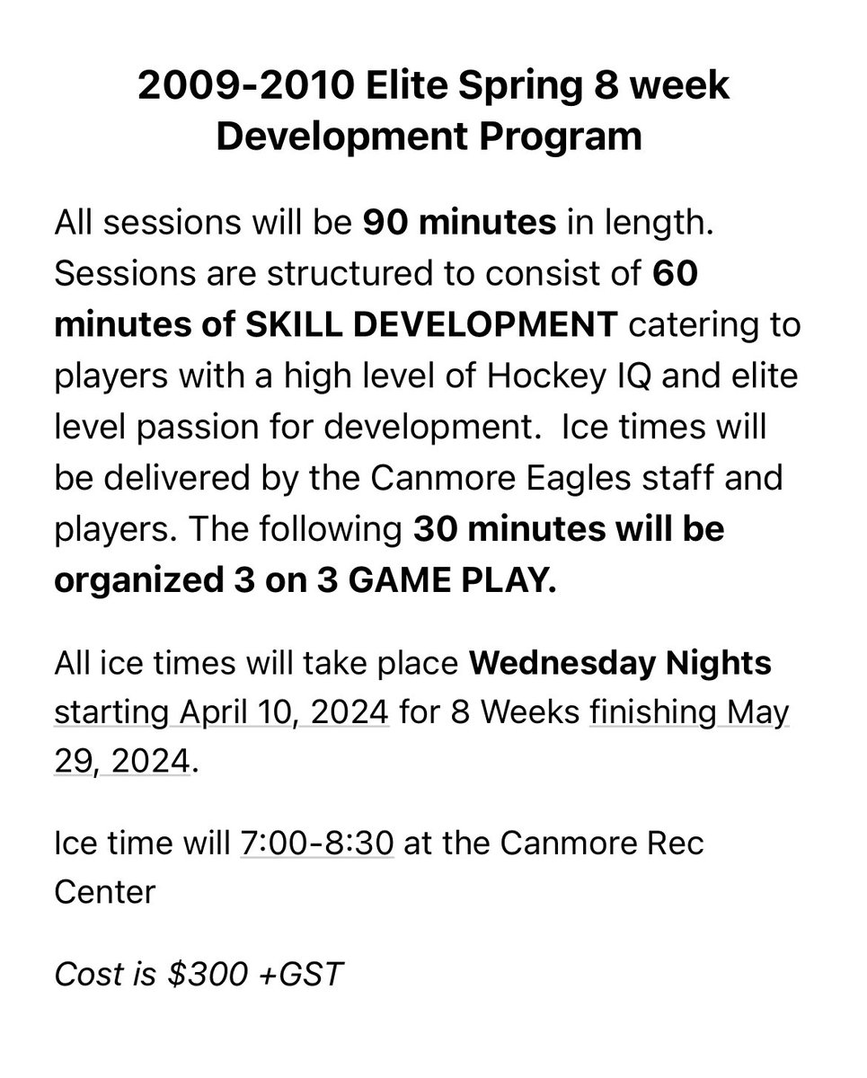 Calling al 2009-2010 born hockey players, secure your spot for some spring development!