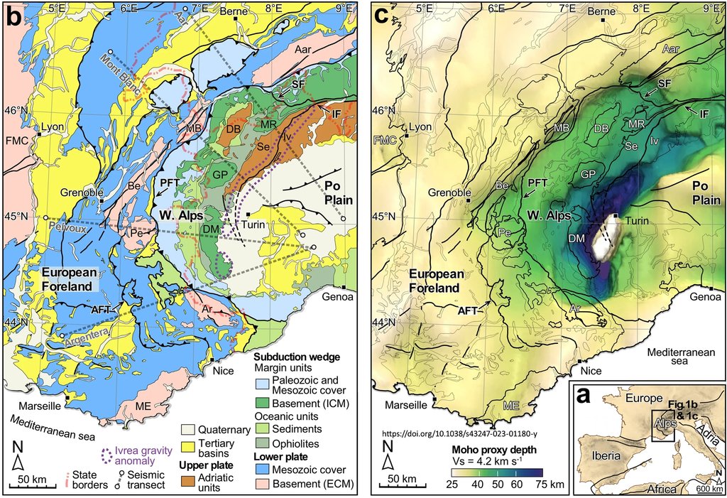 raspishake's tweet image. New #research analyzes the role of #mantle indentation in collision belts, using a high-resolution #tomography of the Western #Alps.

Read more on this innovative study here on @SpringerNature ➡️ nature.com/articles/s4324…