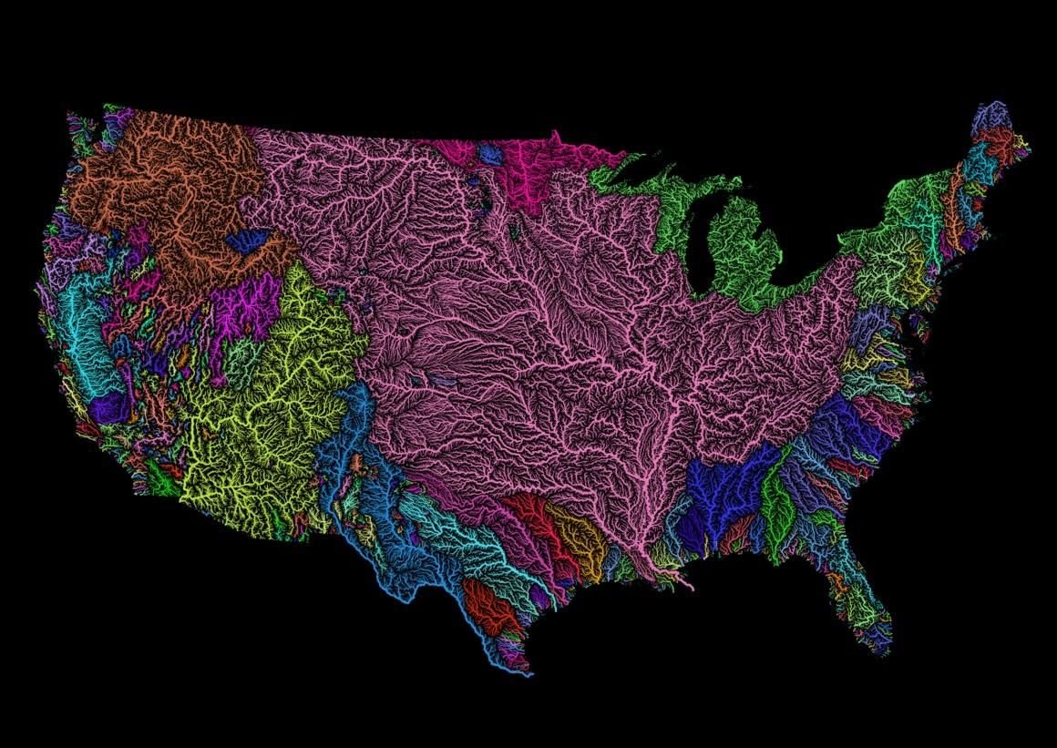theepicmap's tweet photo. River basins of the United States https://t.co/Haimjv0wnJ