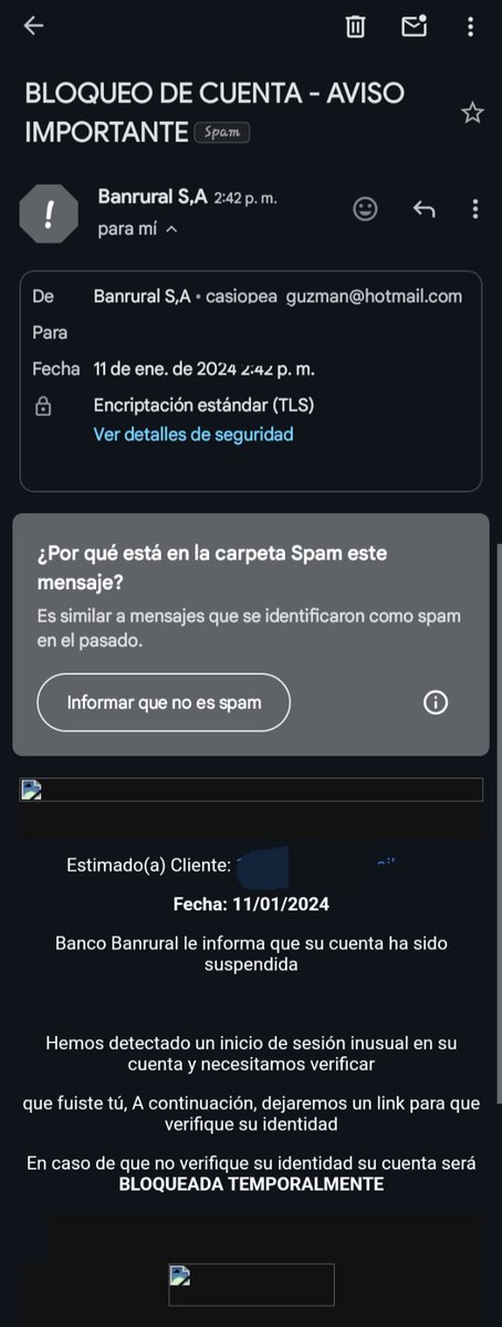 Ojo @Banguat @banruralgt que los robos descarados siguen a la orden del día, me acaban de enviar este correo y lo chistoso es que no tengo cuenta en ese banco 

#FraudeBanrural #RobosBanrural #EstafasBanrural