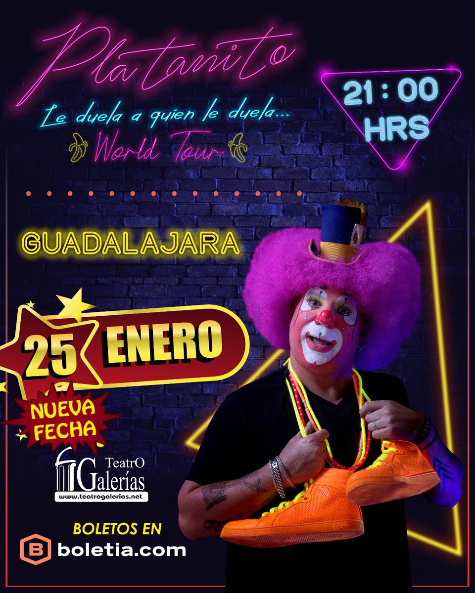 Amigos de Guadalajara!!! Por fin llegó el día 🙌🏻🙌🏻🙌🏻

jueves 25 de enero 2024, 21:00hrs en Teatro Galerías.

Venta de boletos en taquilla y Boletia.

…tanito-neon-tour-renovado.boletia.com

No te quedes sin lugar!!!
Ven a gozar de una excelente producción!