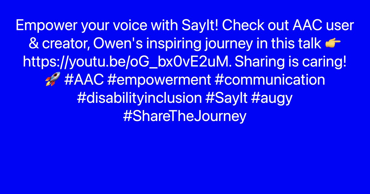 enaboapps's tweet photo. Empower your voice with SayIt! Check out AAC user & creator, Owen's inspiring journey in this talk 👉 https://t.co/7igyb16Q6z. Sharing is caring! 🚀 #AAC #empowerment #communication #disabilityinclusion #SayIt #augy #ShareTheJourney https://t.co/E86kEUsiQR