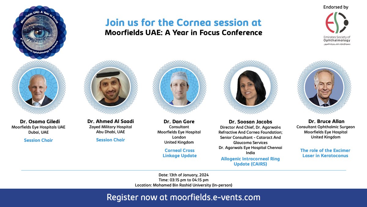 drsoosanjacob's tweet photo. Excited to be invited to present on CAIRS tomorrow at the #moorfieldsuae conference 2023. Thank you Prof Osama Giledi, Maha Aboughali, and others for this honor! 
https://t.co/wtSy3bskdr
#CAIRS #CornealAllogeneicIntrastromalRingSegment #icrs #keratoconus #DALK https://t.co/ndUGq2JQSL