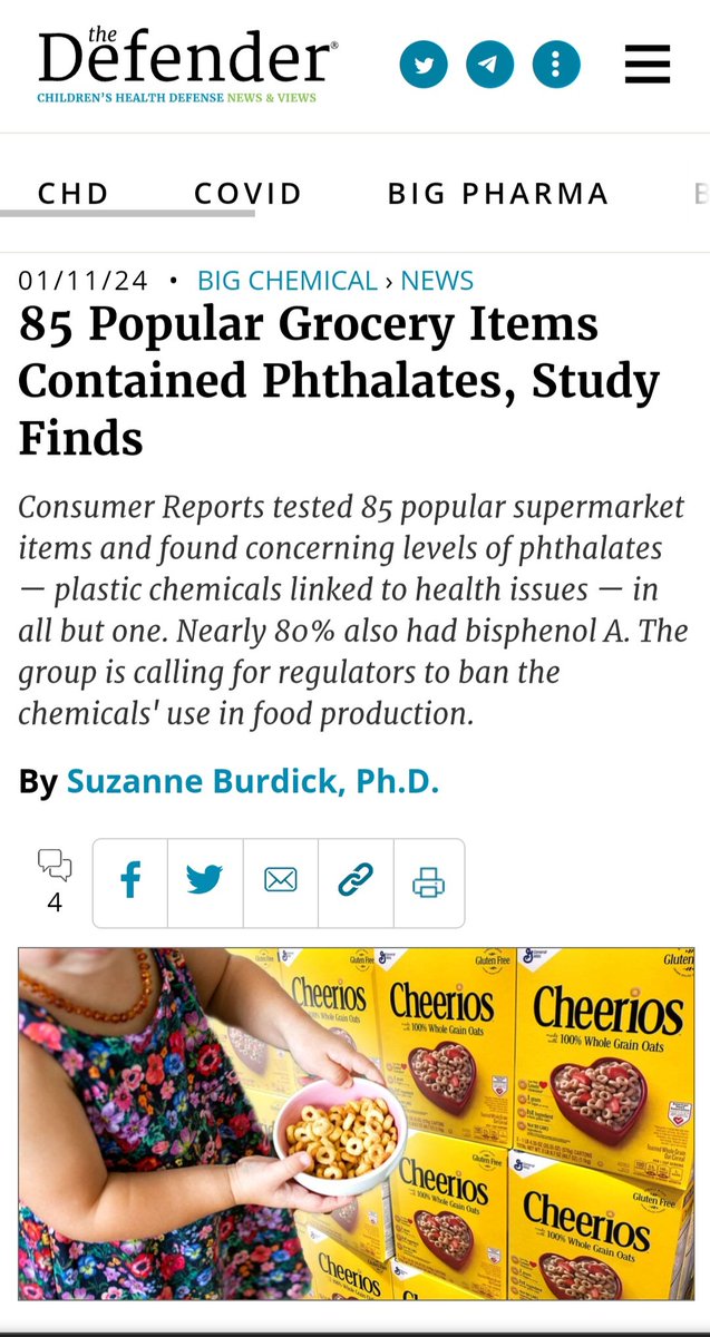 Susan_Dupres's tweet image. 85 POPULAR GROCERY ITEMS CONTAINED PHTHALATES

By Suzanne Burdick, PhD

#ForeverChemicals
#Phthalates 
#bisphenolA
#Food 
#Supermarket
#EndocrineDisruptor

childrenshealthdefense.org/defender/phtha…

theguardian.com/lifeandstyle/2…