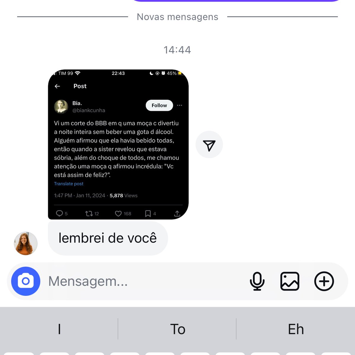 LaraImperiano's tweet photo. Inclusive desde que vi que ela tava doida na festa sóbria eu fiquei: ALGUÉM COMO EEEEEUUUU 😂 https://t.co/kHzDFvt8zQ