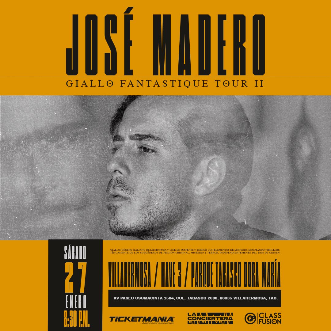 🚨 Atención Villahermosa 🚨

Cambio de venue por problemas ajenos a <a href="/jose_madero/">MADERO</a>  y promotora 

¡Nos vemos en el show! 💛

@la_conciertera