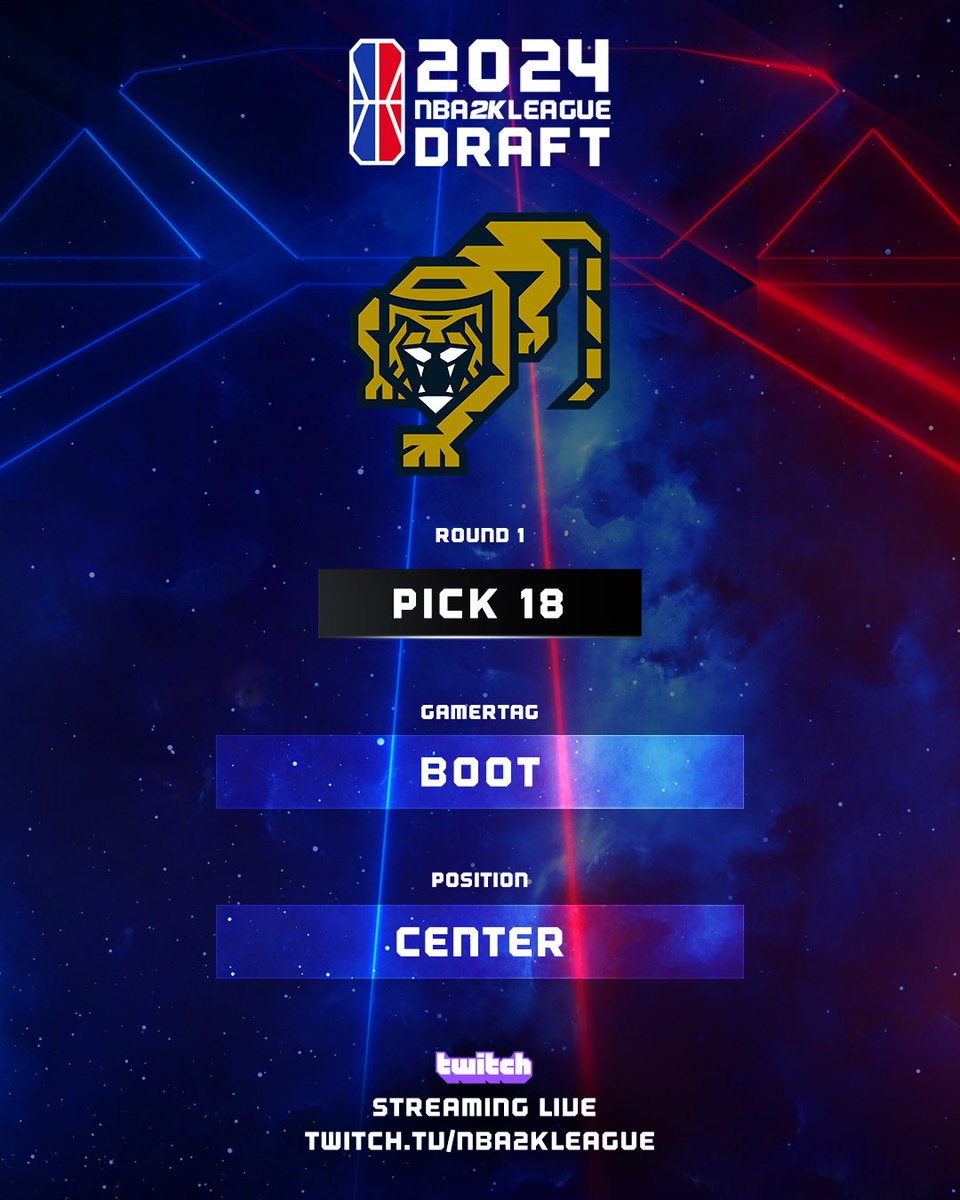 With the No. 18 overall pick in the 2024 #NBA2KLDraft, <a href="/gengtigers2k/">Gen.G Tigers 2K</a> selects <a href="/llbootll/">.</a>! 

💻: Twitch.tv/nba2kleague