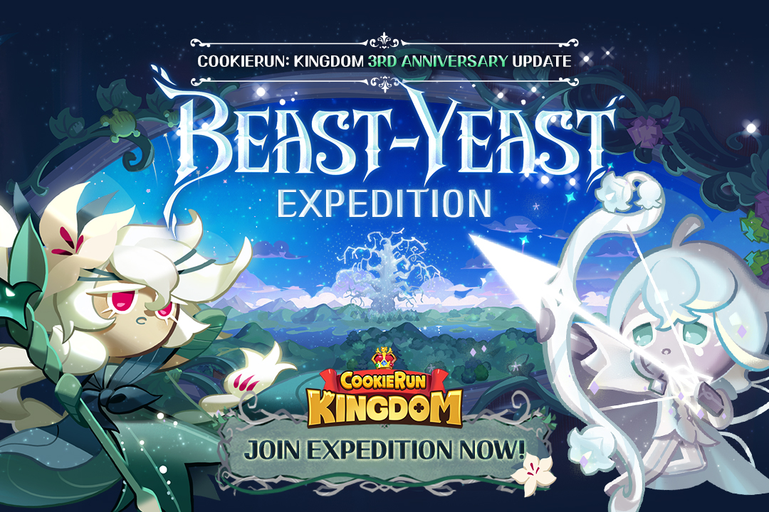Beast-Yeast is just beyond the horizon! ⏰ There's not much time left to gather allies for the expedition! Sign up now and claim rewards! 💝 #CookieRun #CookieRunKingdom #WhiteLilyCookie #SilverbellCookie