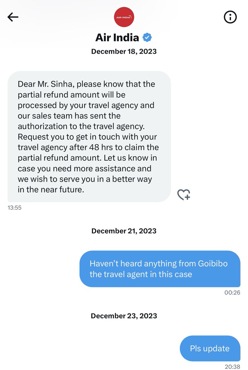 amiteshca's tweet photo. Now where to go to get a refund for more than 1 year old case. @airindia @JM_Scindia @Gen_VKSingh @DGCAIndia 

Despite confirmation, no refund. @rajeshdogra7 I tried to reach you, pls help https://t.co/PebFytXb1X