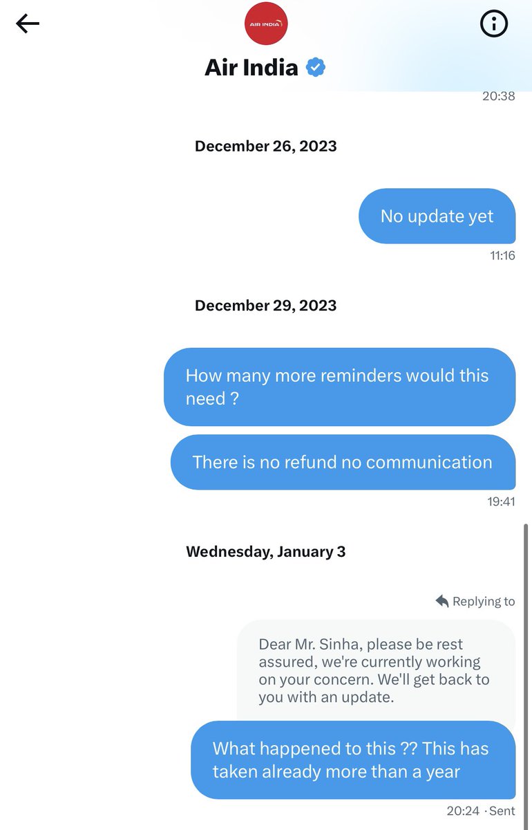 amiteshca's tweet photo. Now where to go to get a refund for more than 1 year old case. @airindia @JM_Scindia @Gen_VKSingh @DGCAIndia 

Despite confirmation, no refund. @rajeshdogra7 I tried to reach you, pls help https://t.co/PebFytXb1X