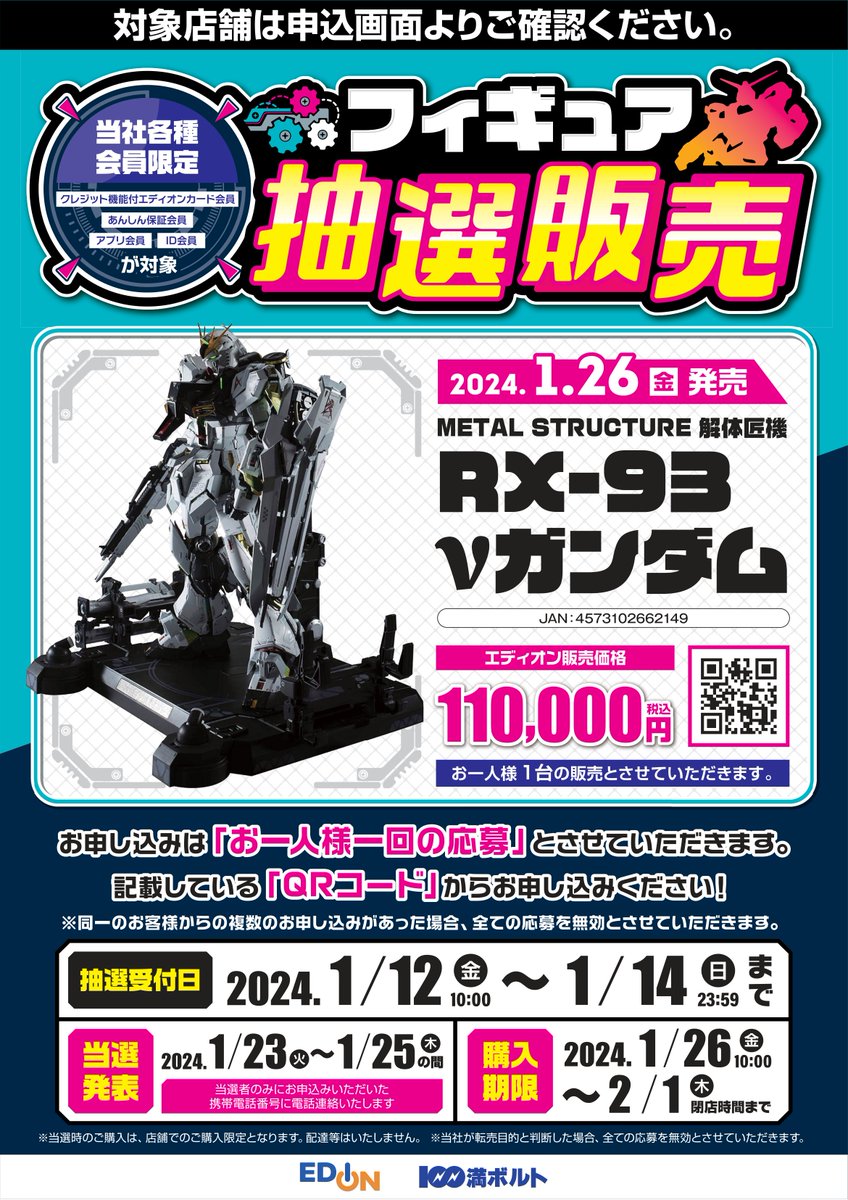 1/26(金) 再販 METAL STRUCTURE 解体匠機 RX-93 νガンダム 抽選販売の