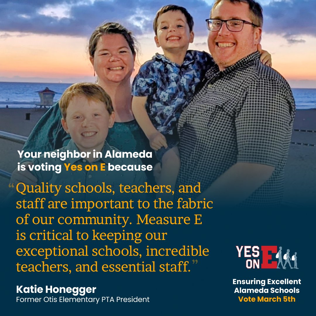 alameda_forward's tweet photo. It is on! March 5th Alameda. Let's come together for Measure E! Your neighbors are voting for it...are you? #alamtg #alamedaCA #ausd #excellentAlamedaSchools https://t.co/7z53kagATZ