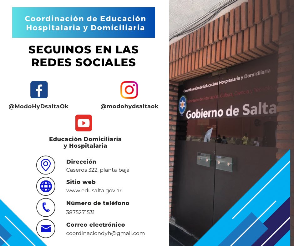 EducacionHope's tweet photo. 🫂En el 2024 sigamos en contacto!         ✅Seguinos en las redes sociales y conocé más sobre la Modalidad de Educación Domiciliaria y Hospitalaria.
@MEducacionSalta @raquelcolque 
#educaciónsalta #educaciondomiciliaria #educacionhospitalaria https://t.co/eOMjHK2oaf