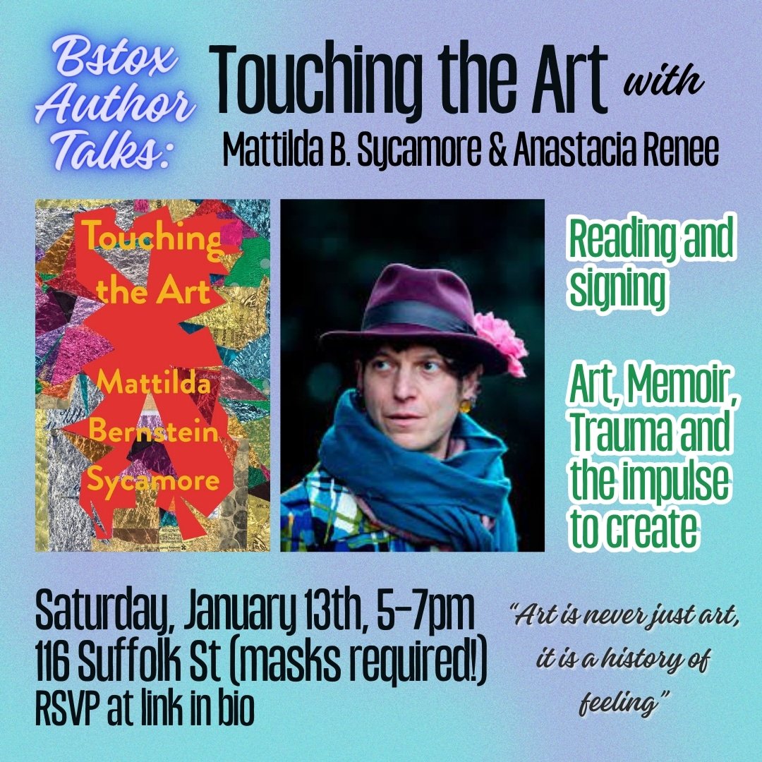 Yes, my first book launch took place @bluestockings way back in 2000, & I'll be back to read from TOUCHING THE ART at this crucial space on Saturday, January 13th at 5:00 p.m., in conversation with Anastacia-Renee, get ready for this magic, NYC!! Masks required, hugs welcome!♥️