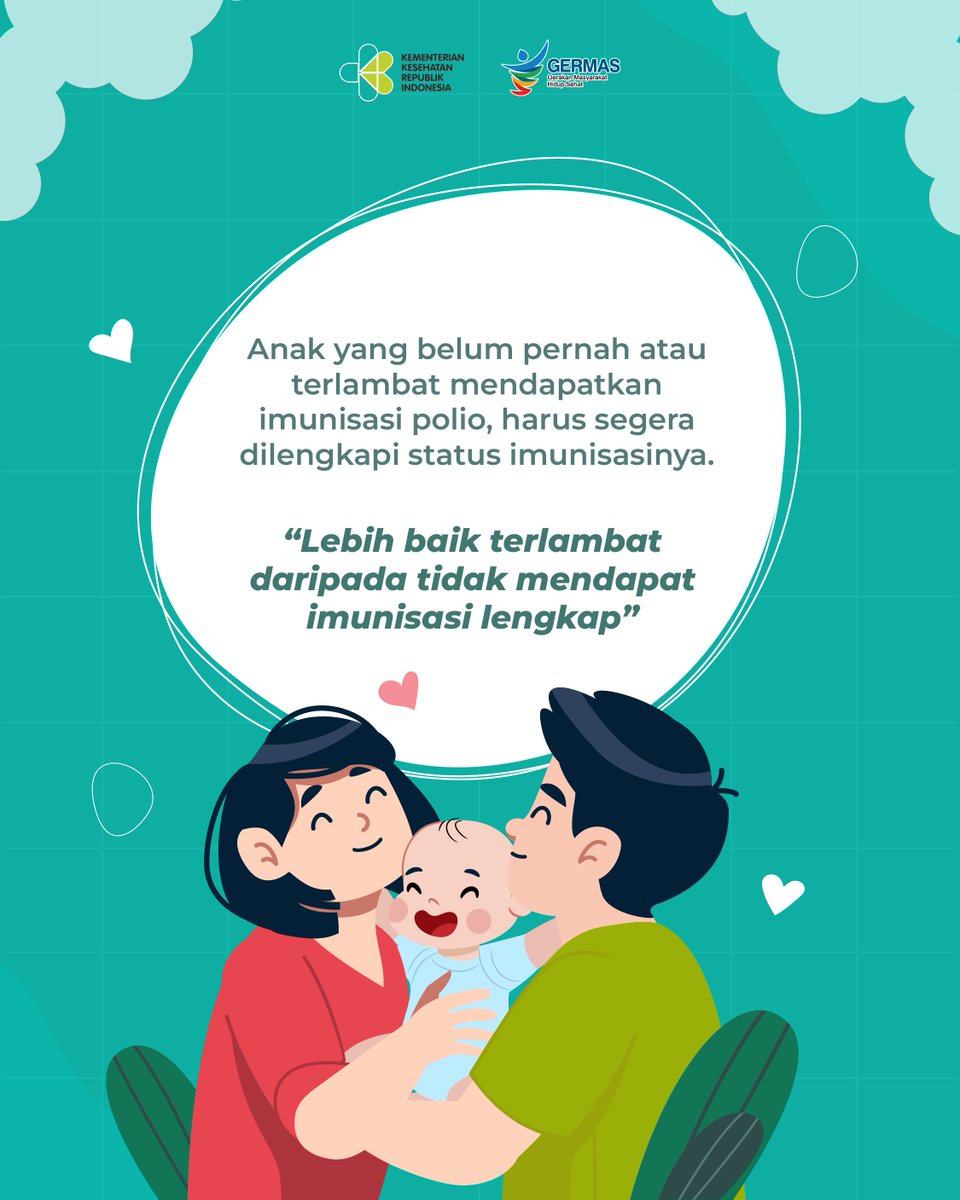 AyoSehatKemkes's tweet photo. Cegah penularan polio dengan menjaga kebersihan lingkungan, rajin cuci tangan pakai sabun dan pastikan anak kita mendapatkan vaksinasi saat Sub PIN Polio kali ini di fasilitas pelayanan kesehatan terdekat.
#subpinpolio #bebaspolio #PHBS #germas #janjihidupsehat https://t.co/HCi0WUQFMt