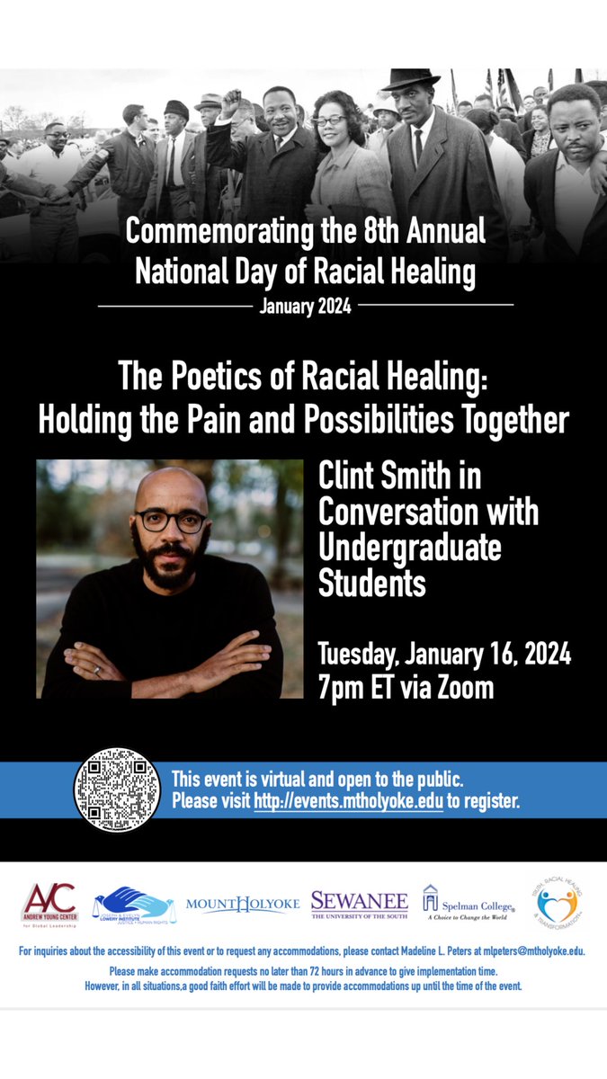 AYC1867's tweet photo. On Tuesday, January 16, 2024, the AYCGL and @OprahProgram are co-sponsoring a virtual conversation with Clint Smith.
#Morehouse #poetry #AYCGL #OWSP https://t.co/ODiT6awPwI