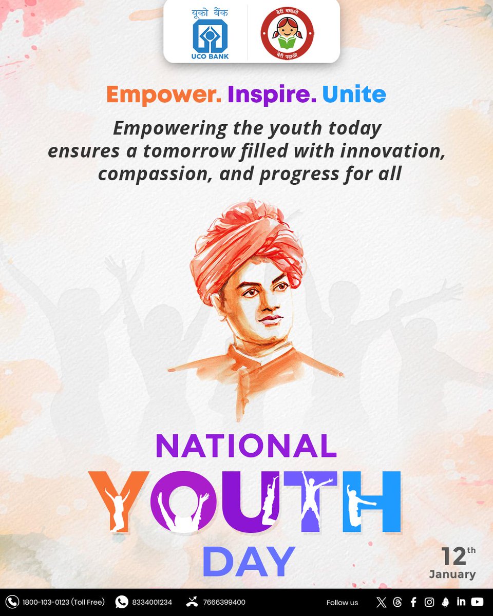 As we mark #NationalYouthDay, let's take a moment to appreciate the incredible force for change that our #YoungPeople represent. #YouthDay #Youth #YoungIndia #Banking #UCOTURNS81 #UCOBank Honours Your Trust #UCOFoundationDay #81YearsOfTrust