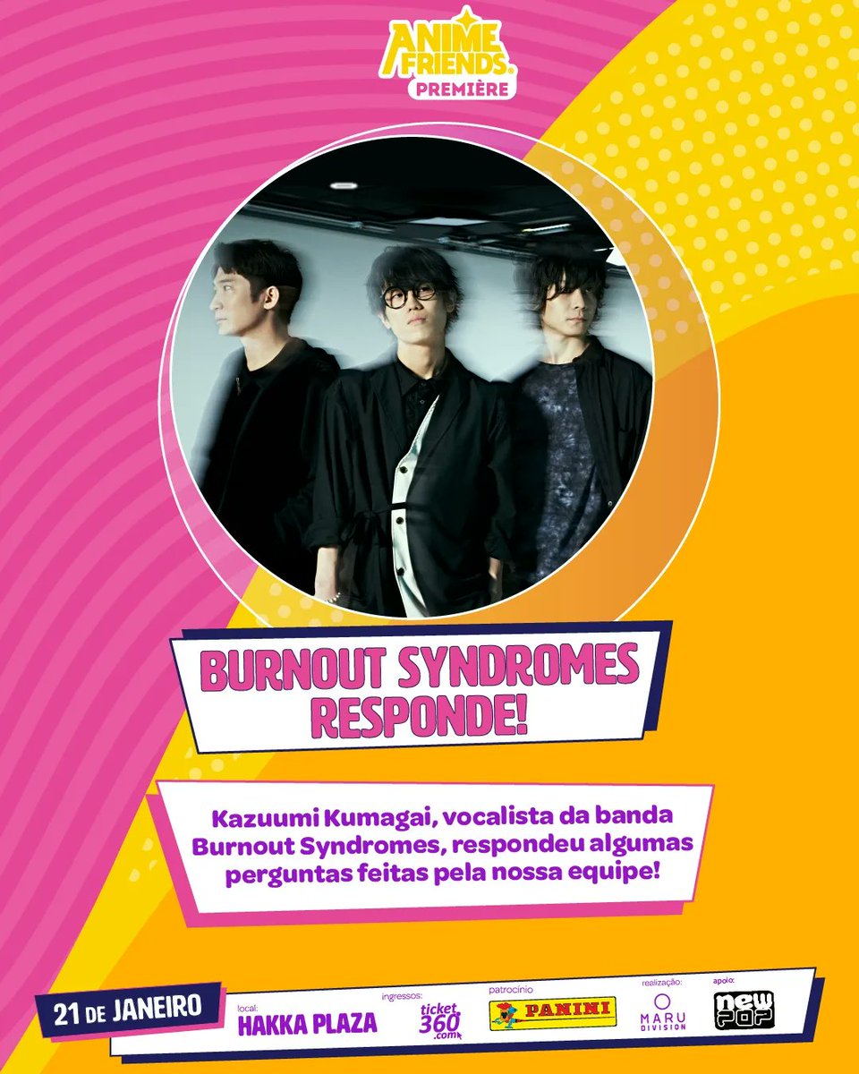animefriends's tweet photo. Kazuumi Kumagai, vocalista do Burnout Syndromes respondeu algumas perguntas da nossa equipe, diretamente para os fãs brasileiros! 

#afpremiere #animefriends #burnoutsyndromes #AnimeFriendsPremiere #haikyuu https://t.co/mXLQP0BtOx