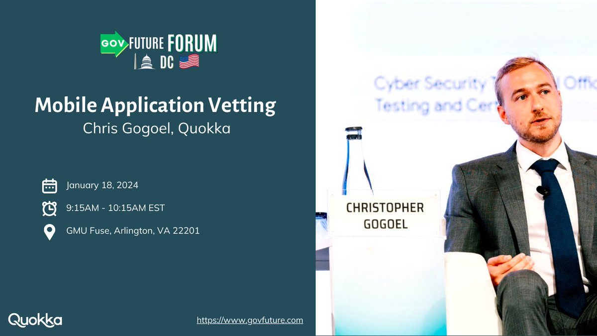 We're excited to be demoing Mobile Application Vetting at the #GovFutureForum on January 18 from 9:15 - 10:15am ET at GMU Fuse Pilot in Arlington, VA. Register &amp; attend at: govfuture.com/CLNzY5MDZ8MQ