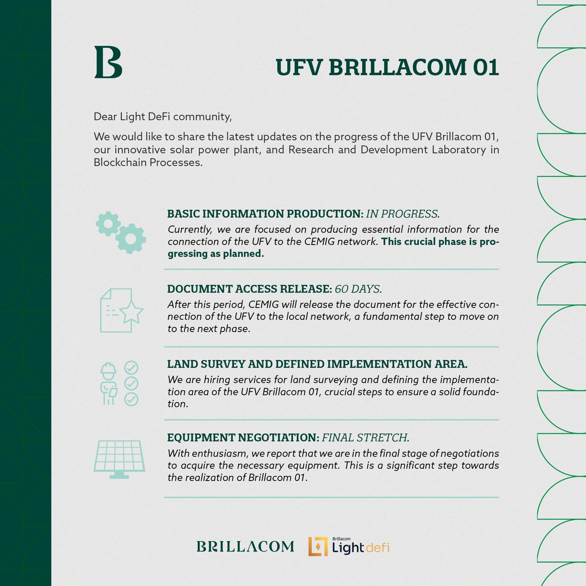 Ricardo_LightD's tweet photo. 🔧 Hard at work producing key data for UFV and CEMIG's network. Every step brings us closer to a stronger and sustainable #DeFi ecosystem. #LightDeFi #SolarEnergy #BlockchainInnovation #Update #SolarInnovation #BitcoinETF #Bitcoin
#Ethereum https://t.co/XMnx4rp60X