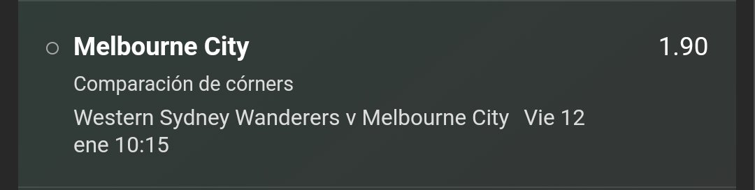 Buenas noches, ya he analizado los partidos de mañana y de momento tenemos dos picks para los partidos pronto de Australia, liga de muchos corners.
La 1° combinada cuota <a href="/2/">A 2-loop</a>,15
Y la segunda simple cuota <a href="/1/">1</a>,90 comparación de corners. Melbourne cita ganará en corners. 

Suerte 🍀🍀