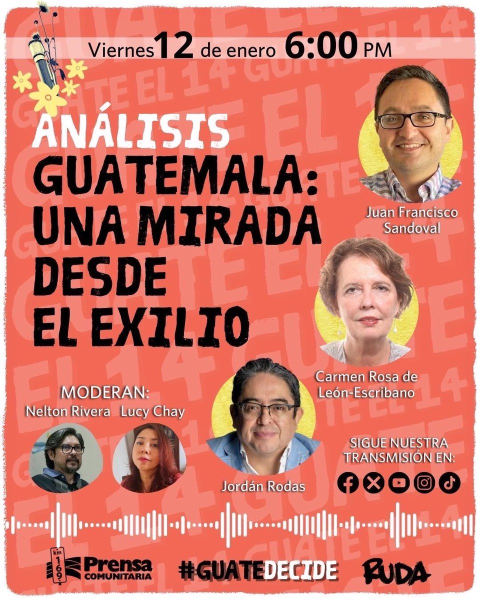 JSandoval1982's tweet photo. Acompáñennos a este espacio de análisis, este viernes 12 de enero a las 6pm Centroamérica/7pm Washington DC.

Junto con @JordanRodas, @CarmenCrdelon y la moderación de @Lucychay y @Nelton_Rivera. https://t.co/1xhLq5FmeU