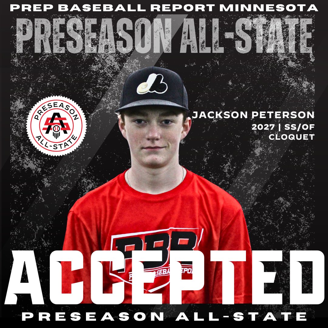 𝟐𝟎𝟐𝟒 𝐌𝐍 𝐏𝐫𝐞𝐬𝐞𝐚𝐬𝐨𝐧 𝐀𝐥𝐥-𝐒𝐭𝐚𝐭𝐞

Jackson Peterson  ➡️ 𝘐𝘯𝘷𝘪𝘵𝘦 𝘈𝘤𝘤𝘦𝘱𝘵𝘦𝘥

✖️: <a href="/jacksonp_3/">Jackson Peterson</a>
⚾: SS/OF
🎓: 2027
📚: <a href="/CloquetBaseball/">Jacks Baseball</a>
👥: <a href="/mnexposbaseball/">Encompass Expos Baseball</a>

#MNPreseasonAS24

👤: loom.ly/LvRsXGQ