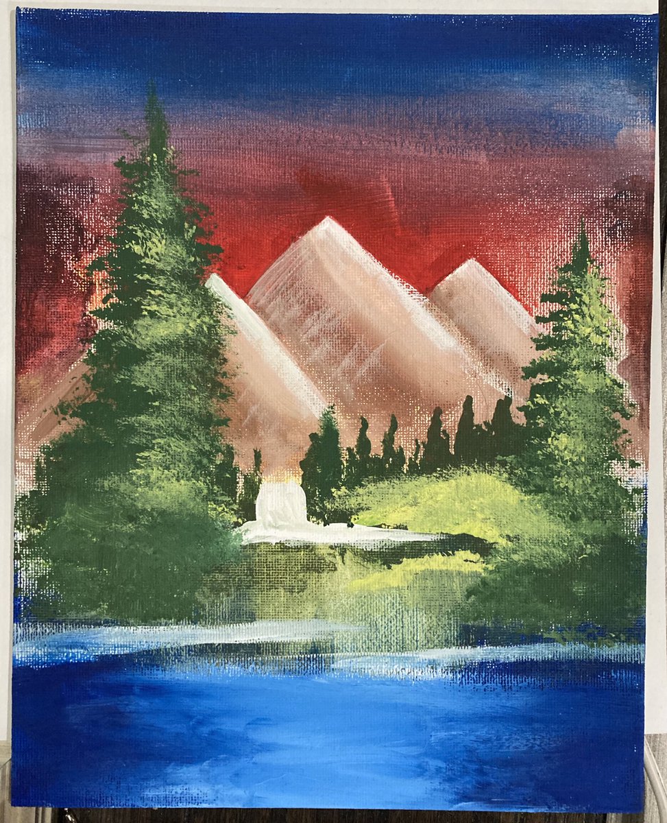 unrenderedbones's tweet photo. i’ve been wanting to get into painting for a long time and attempted to follow a bob ross video the other day and painted this. i really like how it came out. https://t.co/QHsqmF5QvW